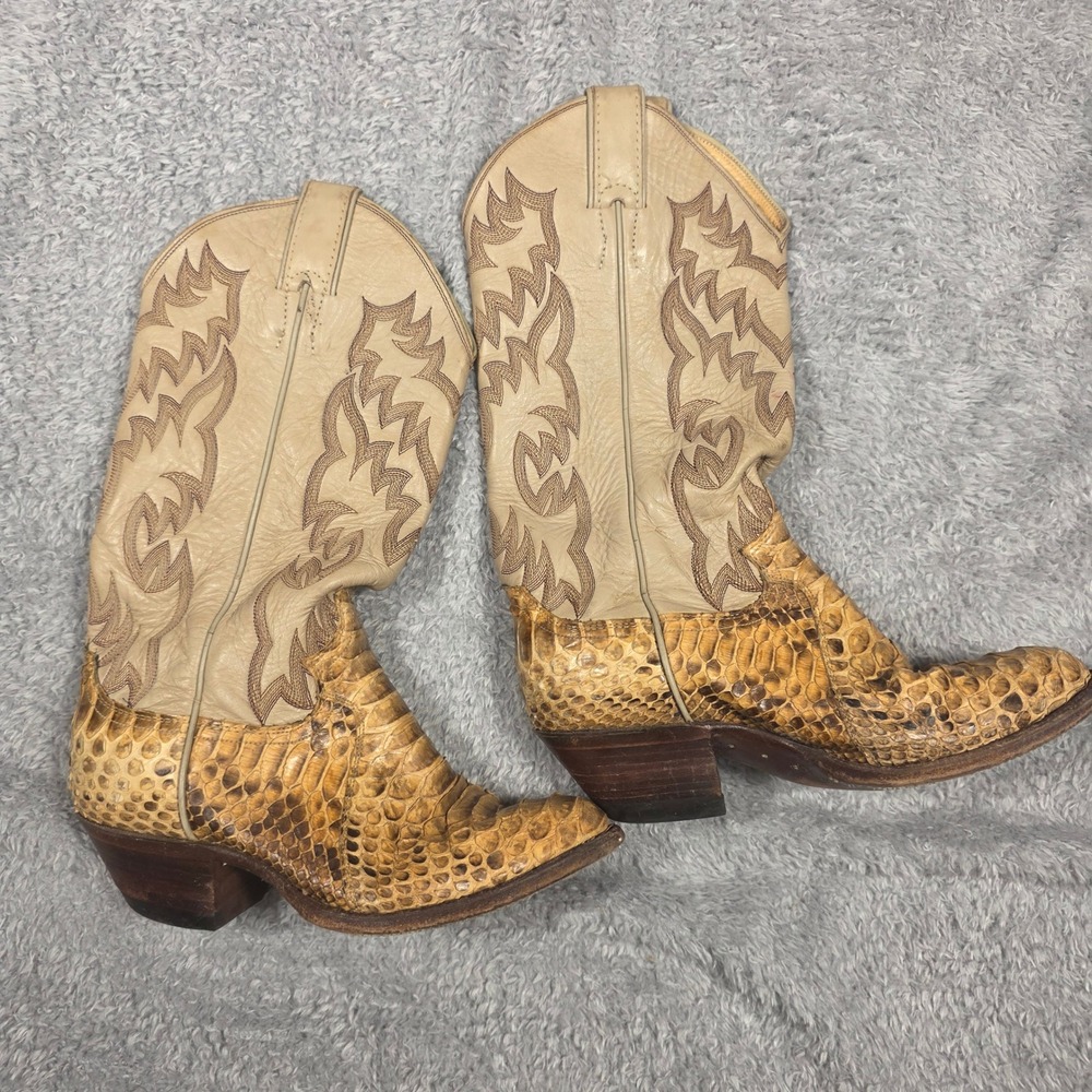 Justin Snakeskin Cowboy Boots Womens 5C Tan Rodeo Vintage Western Made USA 5412